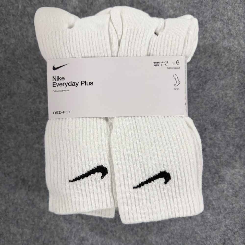 Nike Everyday Plus Cushioned Crew Socks 6 Pair Dri Fit White Mens 8-12 NWT